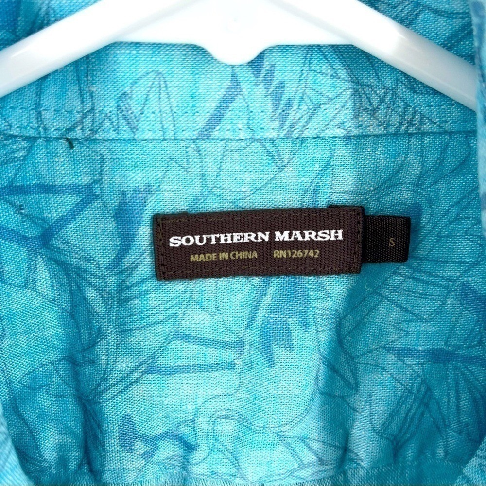 Southern Marsh Mens Turquoise Blue Flamingo Tropical Short Sleeve Shirt Small - Picture 4 of 5